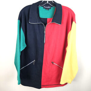 Vintage 90s Top Womens M Color Block Textured Pullover Half Zip Tunic Zip Accent